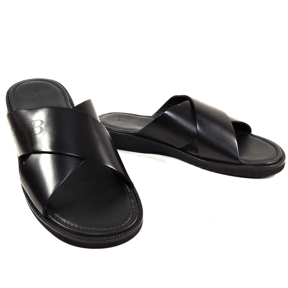PRINCIPE DI BOLOGNA 🇮🇹 MEN'S SOFT BLACK LEATHER FLAT SUMMER SANDALS - Picture 1 of 8
